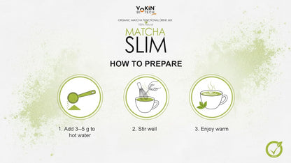 Instructions for preparing Yakin Matcha Slim on a white background