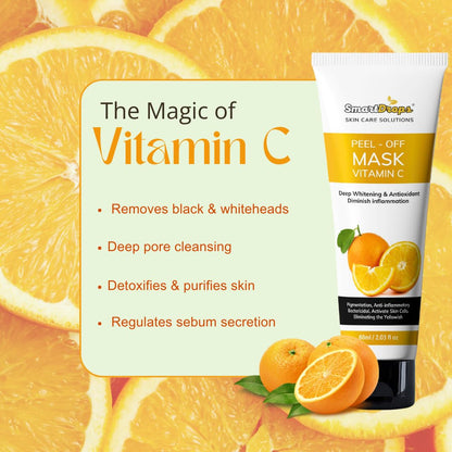 Smartdrops Vitamin C Peel Off Mask | Vitamin C Peel Off Mask for Blackheads Removal | Radiant Skin | PeelOffMask for Men and Women | Pack 1