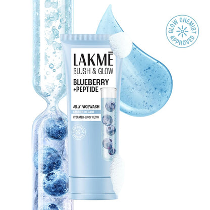 LAKME Blush & Glow, Blueberry + Peptide Gentle Jelly Facewash, 150g, for Fresh and Hydrated Skin, with Blueberry Extract & Blue Peptide, Removes Dirt & Impurities, for Dry & Dehydrated Skin