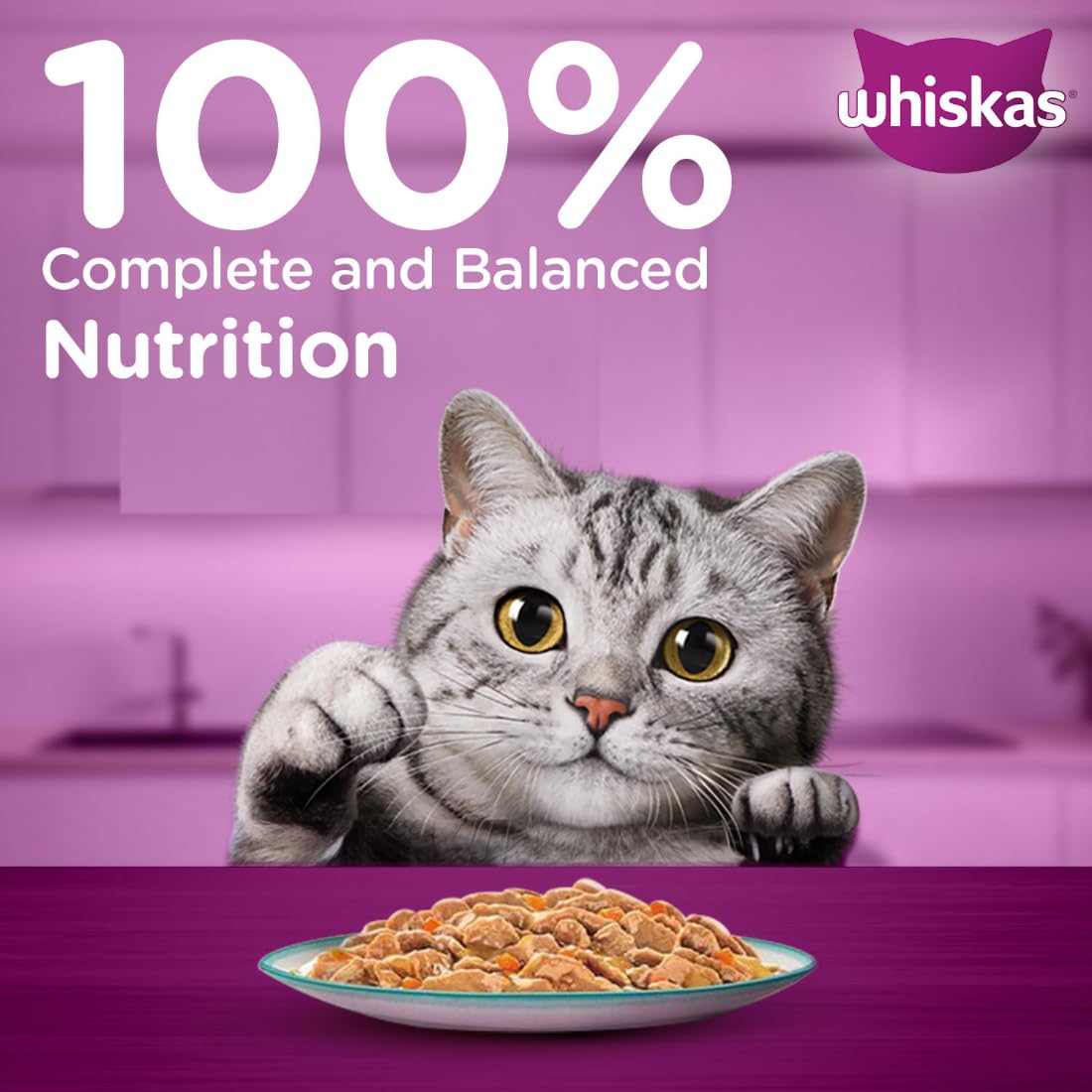 Whiskas Tasty Mix Adult (1+ year) Wet Cat Food, Seafood Cocktail Wakame Seaweed in Gravy, 70 g, Cat Food Made with Real Fish, Complete & Balanced Nutrition for Adult Cats