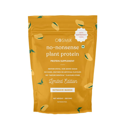 Cosmix No-Nonsense Plant Protein | 23 Protein/Serve, 500g Pouch | Ratnagiri Mango | Plant Based Protein, Pea & Rice Isolate | Clean, Easy to Digest | All Essential Amino Acids