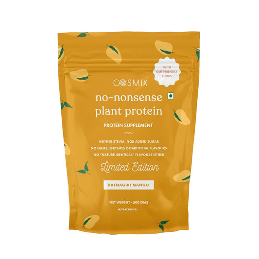 Cosmix No-Nonsense Plant Protein | 23 Protein/Serve, 500g Pouch | Ratnagiri Mango | Plant Based Protein, Pea & Rice Isolate | Clean, Easy to Digest | All Essential Amino Acids