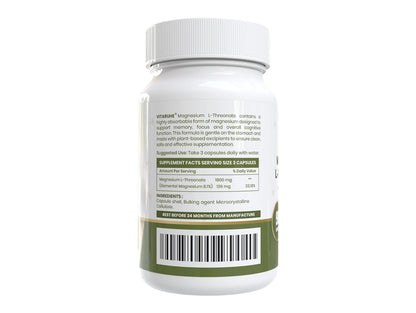 Vitaruhe® Magnesium L-Threonate | Advanced Magnesium for Brain Support, Focus & Memory | High Absorption Formula | 90 Veg Capsules