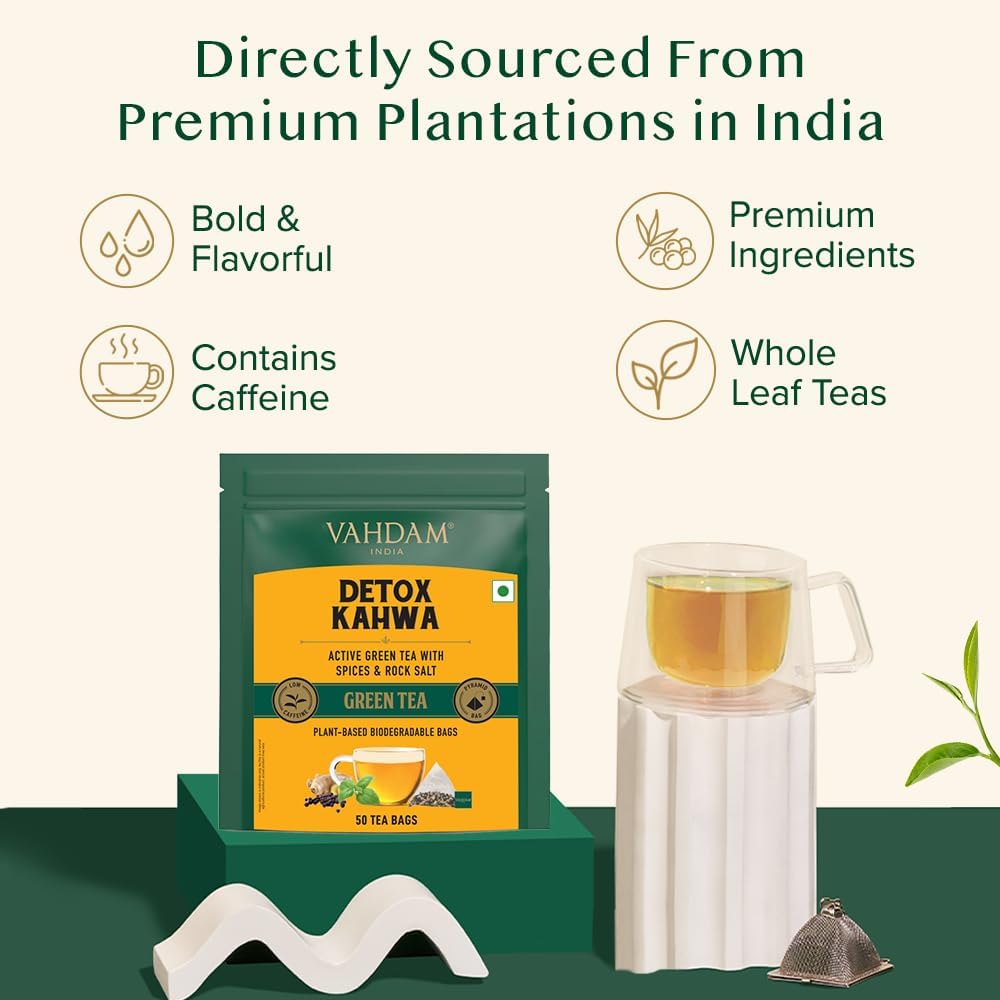 VAHDAM Detox Kahwa - 50 TB | Desi 6-Spice Blend | Aids Digestion, Boosts Immunity & Metabolism | Ginger, Tulsi, Cloves & Rock Salt | Non-GMO
