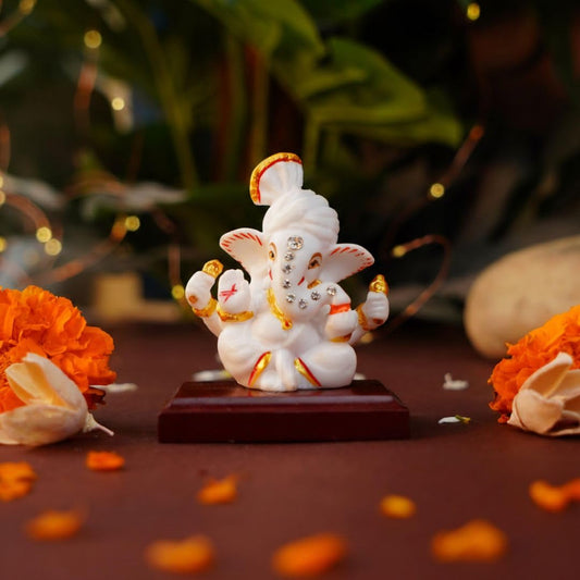 Pagri Ganesh Ji Murti Idol Decorative Showpiece for Home Decor | Ganesh Idol for Car Dashboard, Home Temple, Office Desk, Pooja Room | God Idols for Puja & Festival Statue Gifting 3.2"