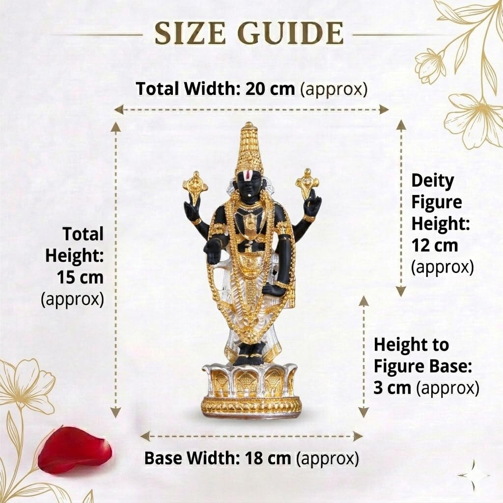 Divine Gold & Silver Plated Tirupati Balaji Idol - Handcrafted Venkateswara Statue with Shankh Chakra for Home Mandir