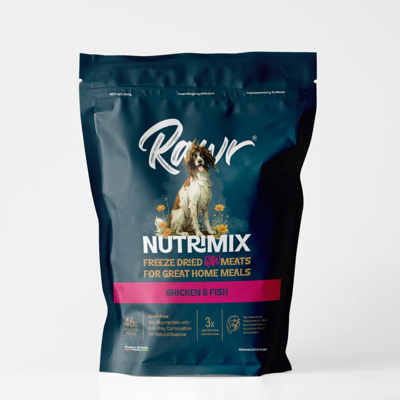 Rawr4dogs Nutrimix Freeze-Dried Meat Toppers | Chicken & Buffalo | for Home Cooked Meals | 54% Protein | Natural and Preservative Free | 500 GMS | Makes 1500 GMS When Mixed with Water