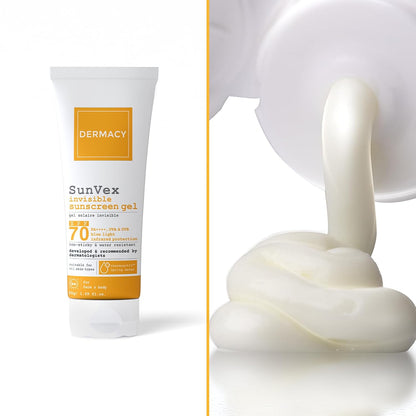 Dermacy Sunvex Invisible Sunscreen Gel | SPF 70 PA++++ | Non - Sticky, Effective Sun Protection | Suitable For All Skin Types | For Women and Men | 50g