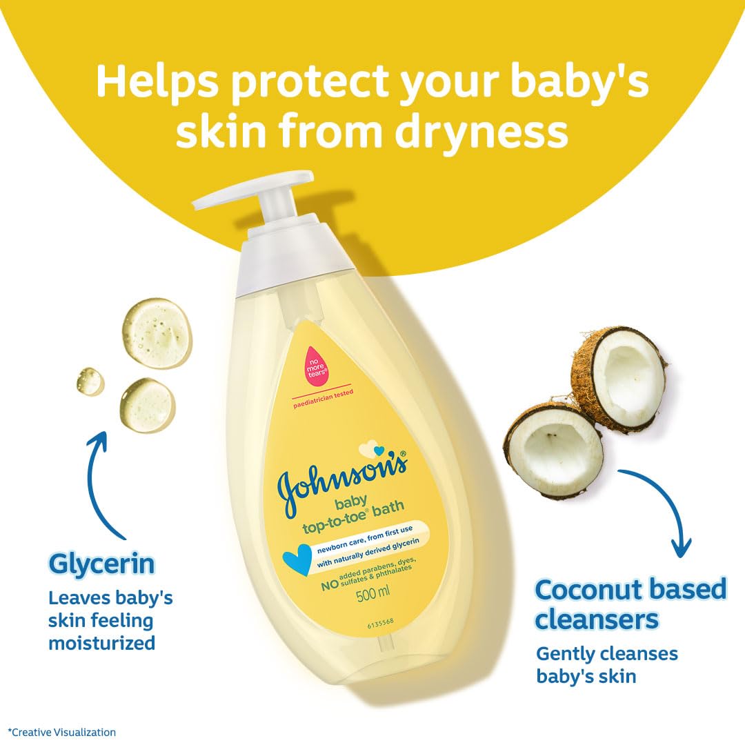 Johnson's Baby Top to Toe Wash & Shampoo 100ml | Gentle Baby Body Wash & Shampoo | With Glycerin & Coconut Cleansers | For Sensitive Skin | Pediatrician Tested | No Parabens, Sulphates, Dyes or Phthalates