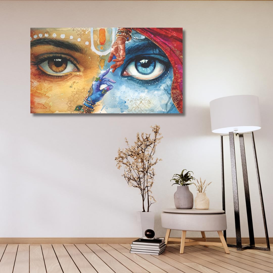Radha Krishna Painting for Wall Decoration (Without Frame) | Radha krishna painting for living room big size | Without Frame 24 H X36 W inches Rolled Canvas painting