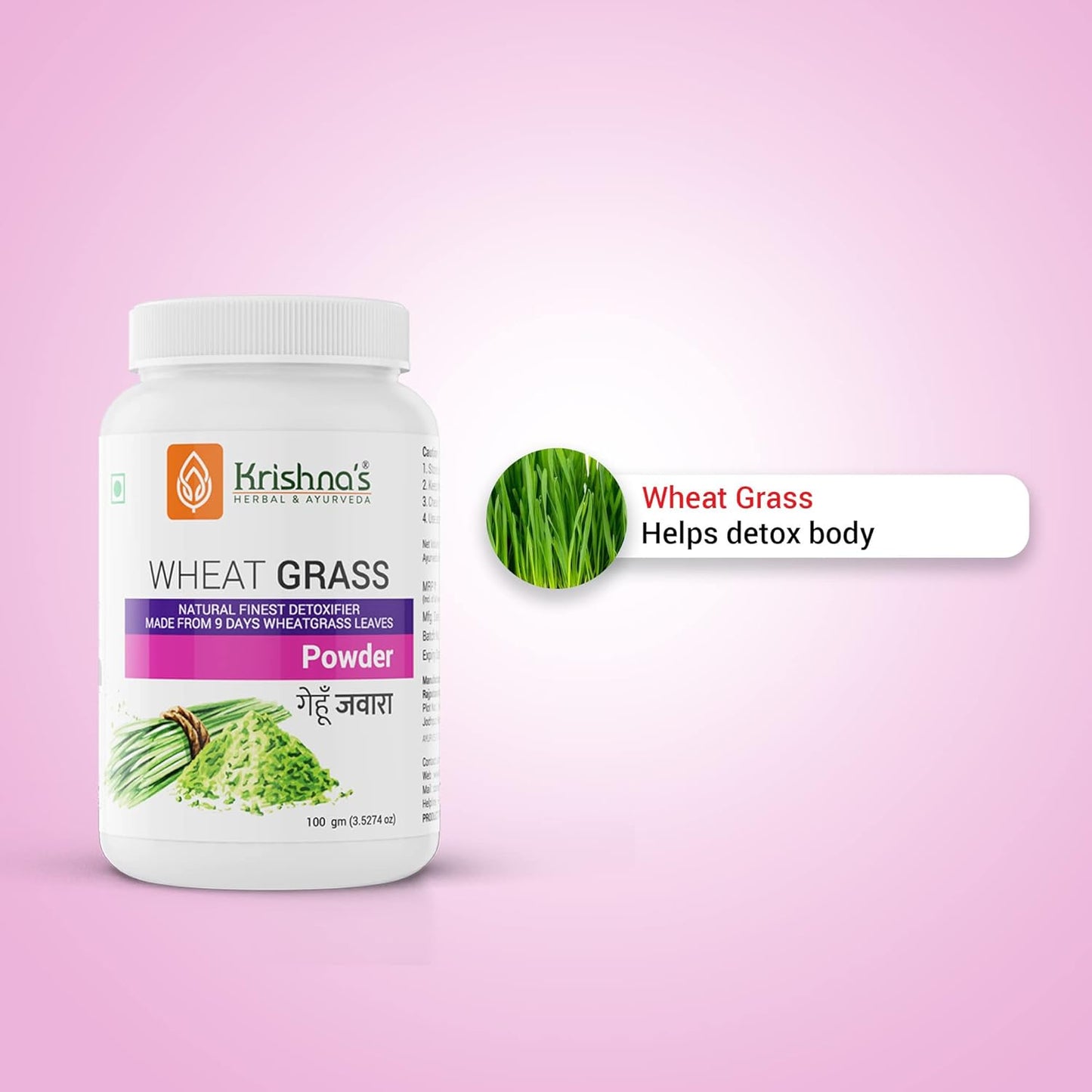 Krishna's Wheatgrass Powder - 100 g (Pack of 1) | Prepared from 9th day picked fresh wheatgrass leaves | Finest Herbal Detoxifier | Builds a Strong Immune System