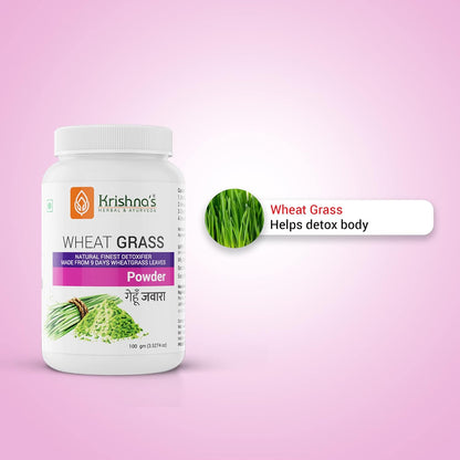 Krishna's Wheatgrass Powder - 100 g (Pack of 1) | Prepared from 9th day picked fresh wheatgrass leaves | Finest Herbal Detoxifier | Builds a Strong Immune System