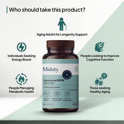 Zephivo Miduty Liposomal NMN Supplement | Increase Energy levels, Metabolism & Longevity | Nicotinamide Mononucleotide for Anti-Aging, NAD+ Support & Cellular Health | NMN Capsules with Resveratrol | 30 Count