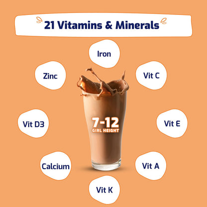 Gritzo SuperMilk Height+ (7-12y Girls), 10g Protein Powder (Double Chocolate, 400g) | Zero Refined Sugar, 21 Vitamins & Minerals