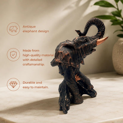 Majestic Elephant Figurine for Home & Office Décor | Handcrafted Modern Showpiece for Living Room, Study, Shelf & Table Styling (Bronze Finish)