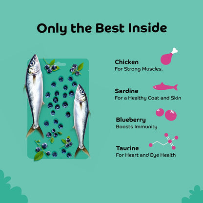Applod Sardine with Blueberry Soft Cat Treats for Kittens & Adult Cats | Made with Real Sardine | Grain-Free Protein-Rich Snacks with Taurine & No Fillers | 35g