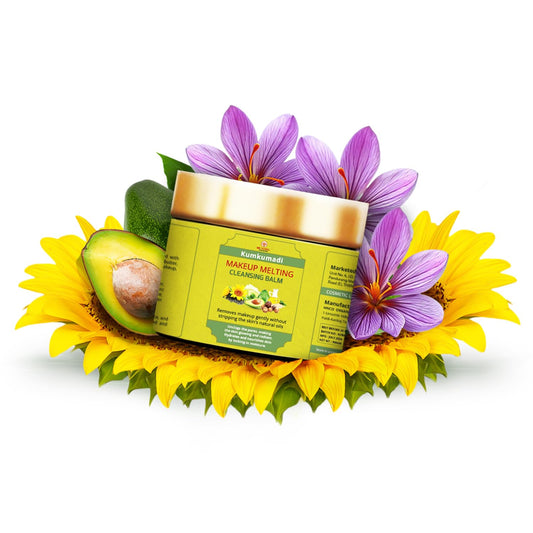 Kumkumadi Makeup Cleansing Balm for Face 100g, Ayurvedic Makeup Remover and Hydrating Face Cleanser, Gently Removes Makeup Dirt and Impurities, Nourishes Skin, Natural, No Artificial Colour Fragrance or Chemicals
