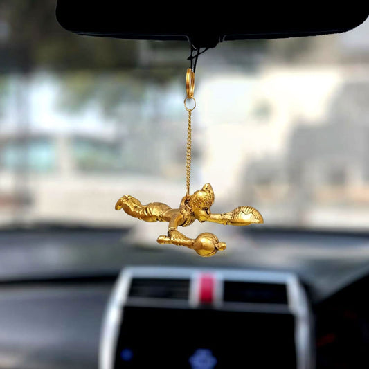 Metal Flying Hanuman for Car Door Window Hanging, Metal Hanuman Ji Idol for Car Dashboard Hanging (5 Inches Height, Golden)