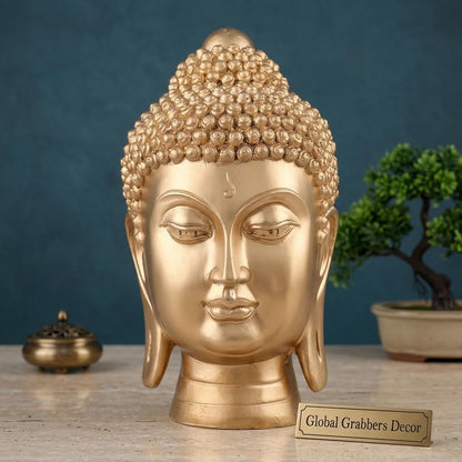 New face Head Buddha Statue showpiece Idol Home Decor Items for Living Room and Gifts (Golden 1)
