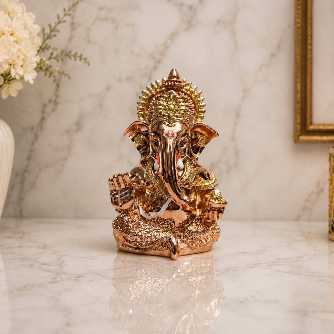 Gold Art India Rose Gold Finish Lord Ganesha Idol 3.5 Inch for Home Temple, Office Desk & Gifting | Premium Ganpati Murti