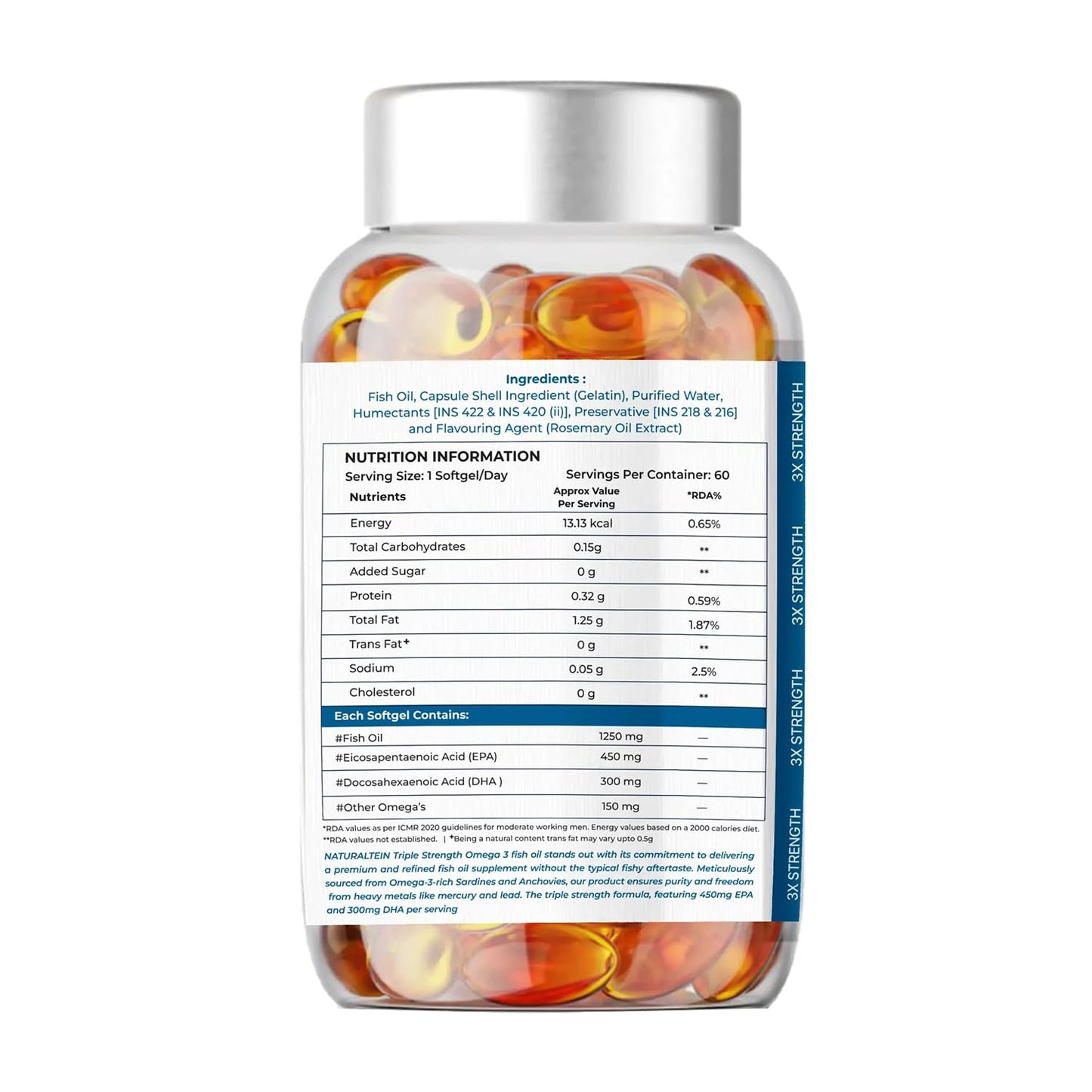 Supplement bottle with nutritional label on a white background