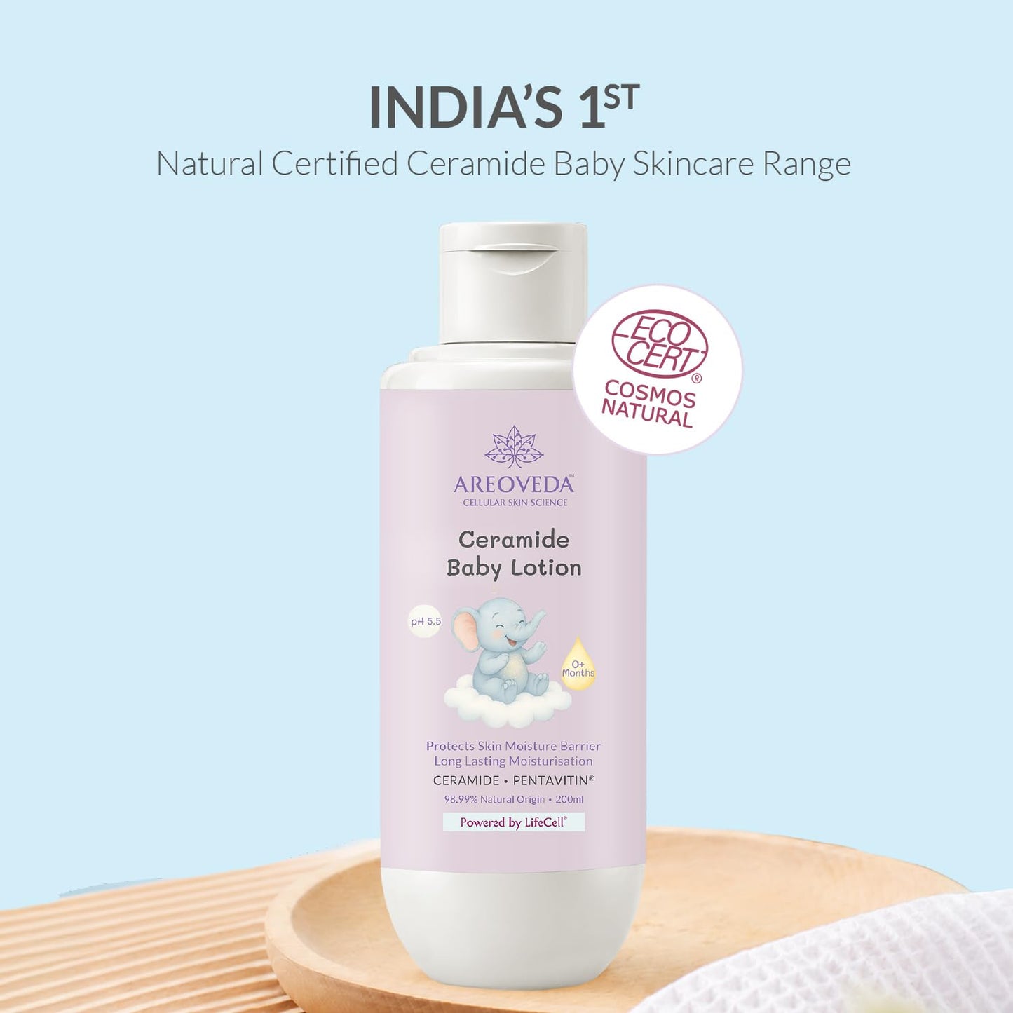 AreoVeda Ceramide Baby Lotion (200ml) | With Ceramides, PENTAVITIN® and Oats Extract | Long Lasting Hydration | Strengthens Skin Moisture Barrier