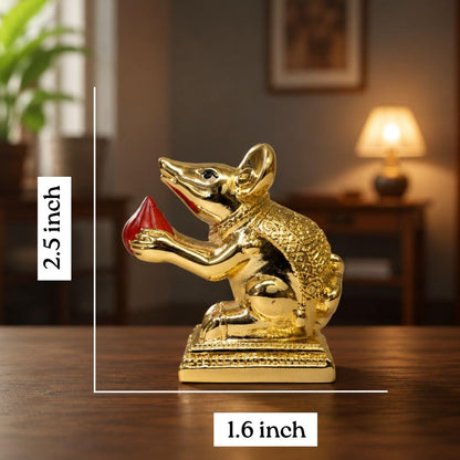 Gold Art India Gold-Plated Mushak (Mooshak) Mouse with Modak | Orange Terracotta Finish | Mouse Idol | Vehicle (Vahana) of Lord Ganesha | 2.5 Inch Height | Home Decor, Mandir Pooja Room, Office Desk