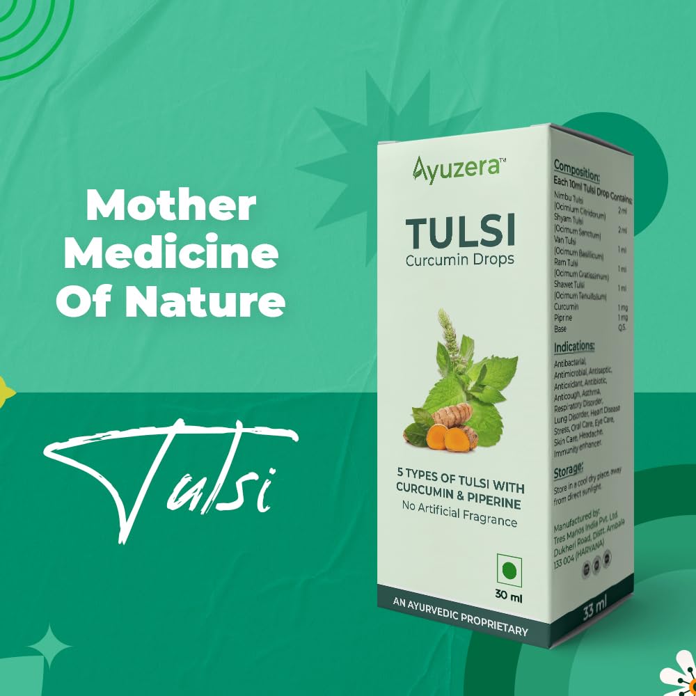 Wellwith by Ayuzera Tulsi Curcumin Drops, 5 Types of Tulsi, Curcumin & Piperine, No Artificial Fragnance (30ml, Pack of 1)