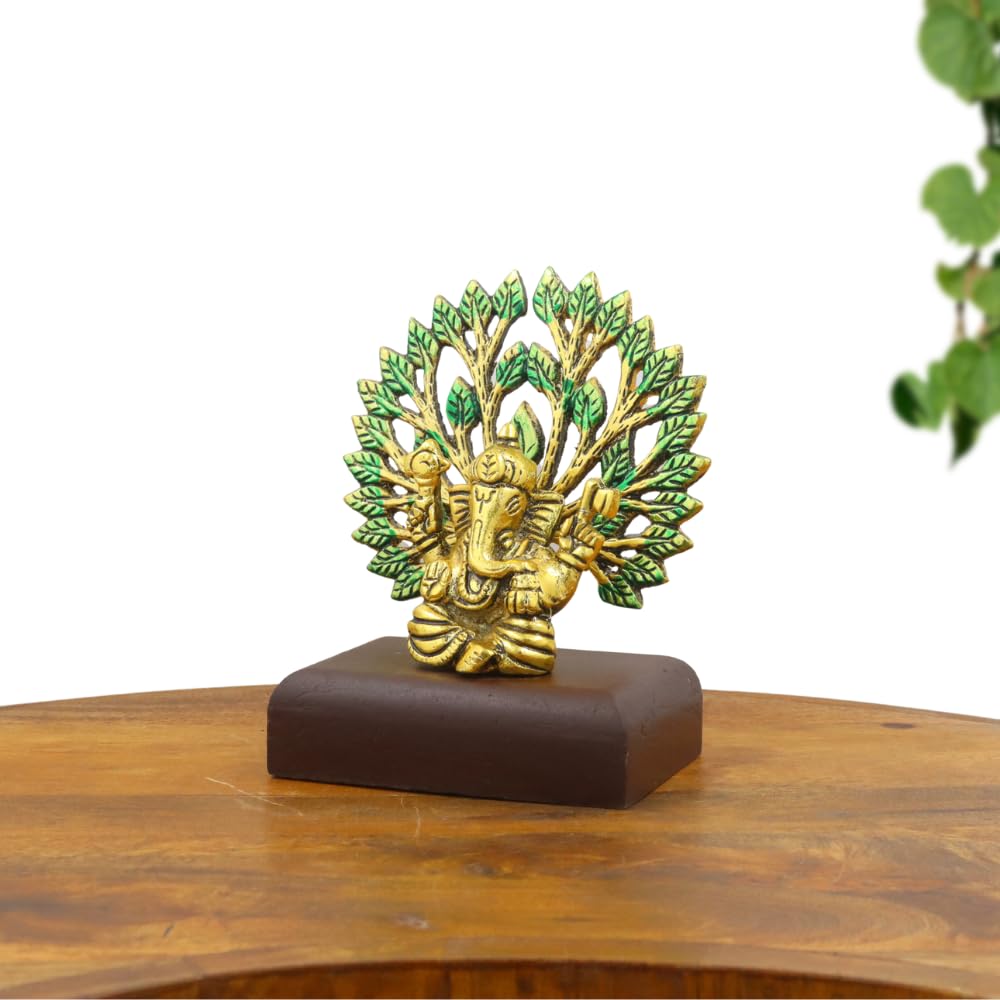 Ganesha Idol with Tree Backdrop and Plastic Base for Home Mandir, Office Temple & Festive Dcor | Traditional Hindu God Figure for Puja, Vastu Remedies & Housewarming Gift