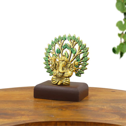 Ganesha Idol with Tree Backdrop and Plastic Base for Home Mandir, Office Temple & Festive Dcor | Traditional Hindu God Figure for Puja, Vastu Remedies & Housewarming Gift
