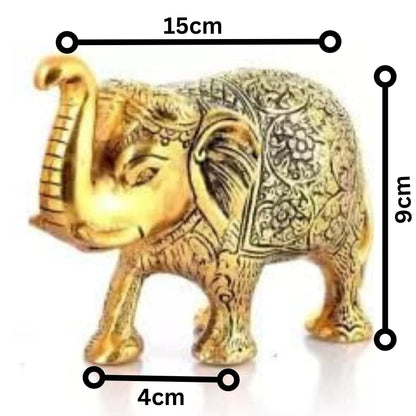 Kalakriti Metal Elephant Statue Small Size Gold Polish 2 pcs Set Enhance Your Home | Car | Office | Table | Article | Animal Decorative Showpiece Figurines for Best Gifting (15X9X4 CM), Golden