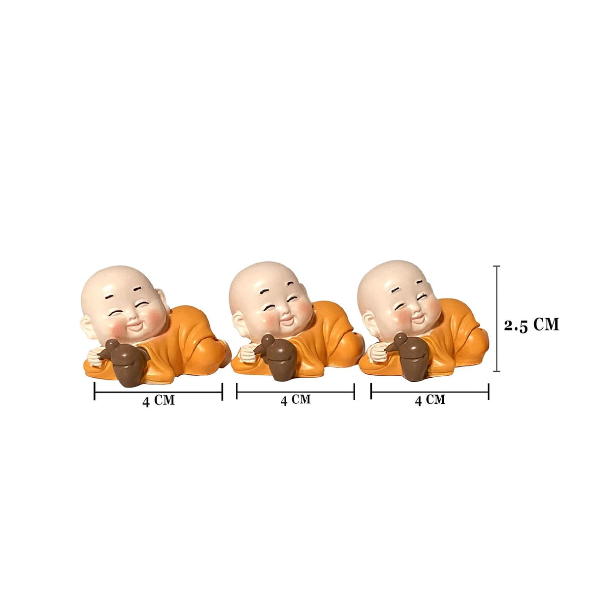 Little Cute Buddha for Table Decor | Home Decor (Pack of 3, Orange)