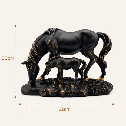 Graceful Mare & Foal Horse Sculpture Showpiece for Home & Office Décor | Nature-Inspired Decorative Figurine for Living Room, Study, Shelf & Console Table Styling - Black