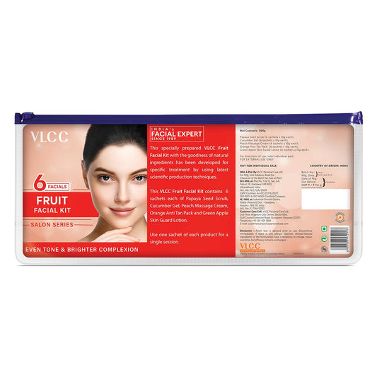 VLCC Salon Series Fruit Facial Kit - ( 6 Facials ) - 300g | At Home Fruit Facial | Tightens Skin, Lightens Dark Spots & Brightens Skin Tone | Papaya, Cucumber, Peach, Orange & Green Apple.