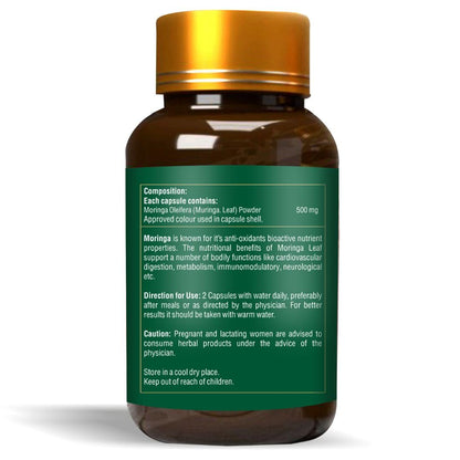 Supplement bottle with a gold cap and green label on a white background