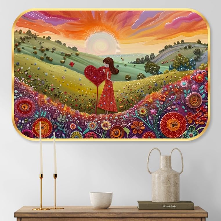 Beautiful Nature scenery modern art Premium Sparkle Lamination Finished Surface Golden Slim Frame 35 cm x 28 cm Large Size, For Home/Office/Hotel painting KG53