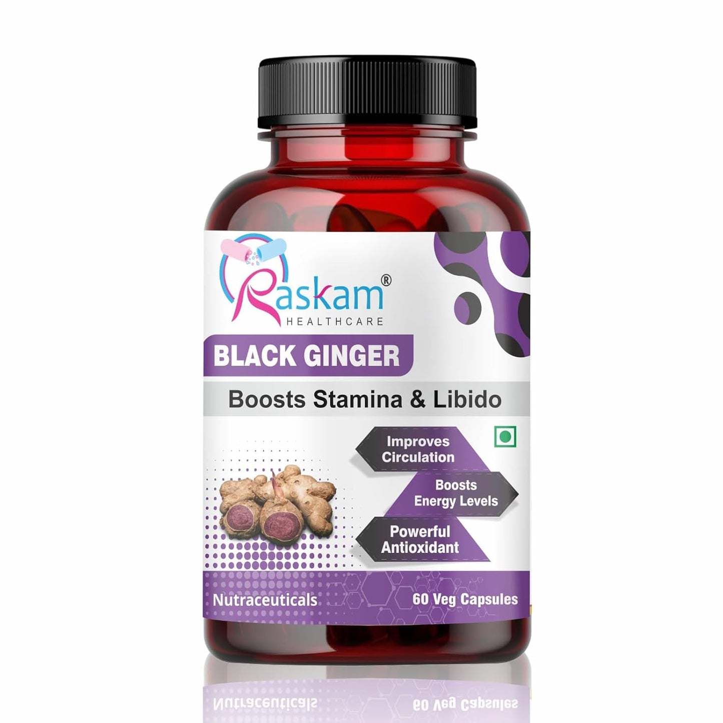 Black Ginger Capsules 500mg (60 Capsules) Which Improves Digestion & Boosts Immunity
