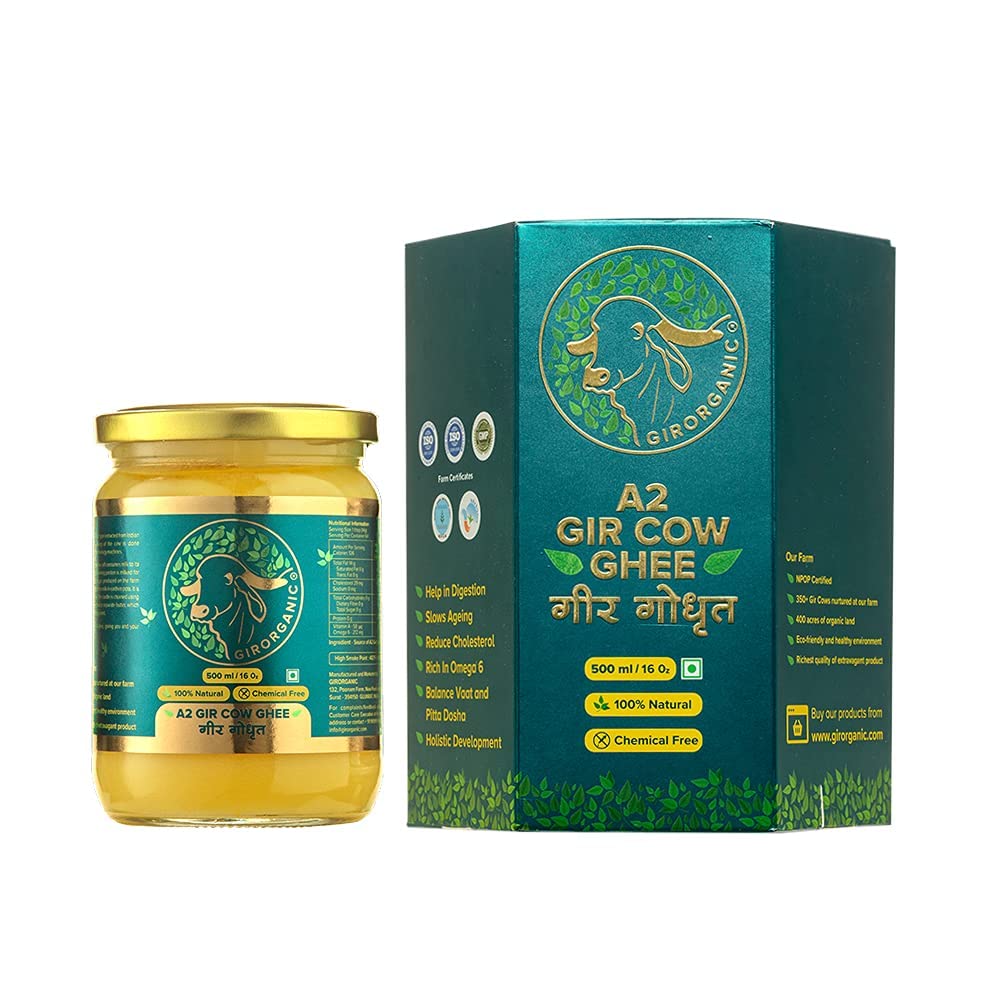 GirOrganic A2 Pure Ghee | 100% Gir Cow Ghee | Vedic Bilona Method | Grassfed, Cultured, Premium & Traditional Ghee | Immunity Booster