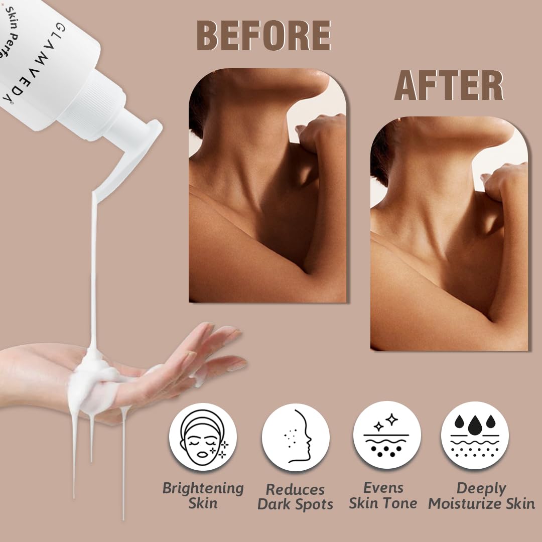 Glamveda Glutathione Body Lotion Moisturizer 200ml | 24hr Deep Moisturization for Dry Skin | Skin Brightening | Non Greasy, Lightweight Hydrating Moisture for Glowing, Repairs & Softens Skin | All Skin Type