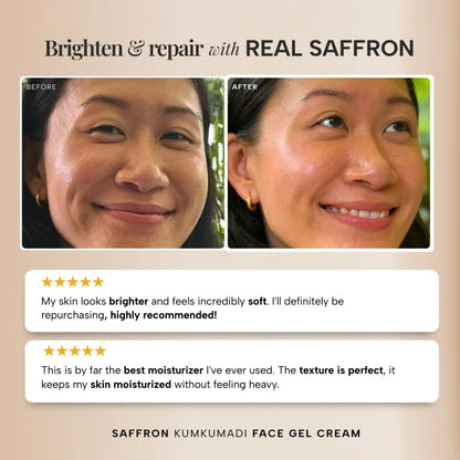 Ras Luxury Oils Saffron Kumkumadi Face Gel Creme with Aloe Vera & Red Algae | Enhances Natural Radiance | Brightening Moisturizing Cream | Light weight & Non-greasy Moisturizer For All Skin Type, 50gm