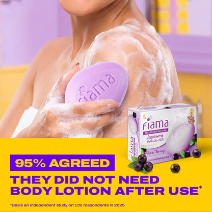 Fiama Skin Barrier Strengthening Moisturizing Soap Bar 125gx5, Japanese Hokkaido Milk Celebration Pack of 5, Non-Sticky Soft Skin | 1/3rd Moisturizers | Blueberry, Goji Berry & Acai Berry Combo pack