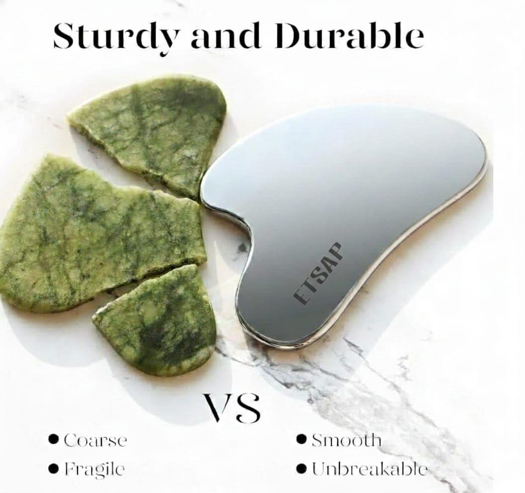 Premium Stainless Steel Gua Sha,Metal Gua Sha Facial Tool. Firm Face Muscles, Reduce Puffiness, Facial Tension, Helps Lymphatic Drainage. GuaSha Beauty Tool for Body Neck Eyes (Heart Shape) (SS GUA SHA 85 GRM)