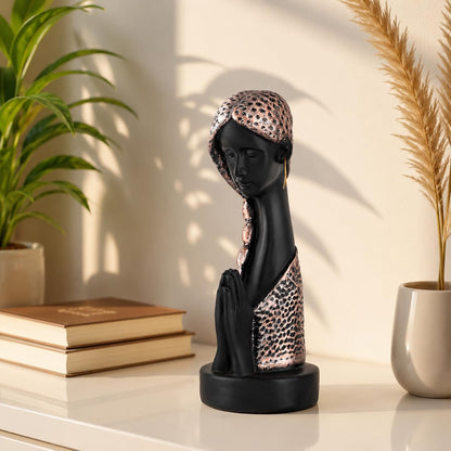 Graceful Resin Namaste Statue of a Girl |Elegant Spiritual Décor (Pack of 1, Black & Silver)
