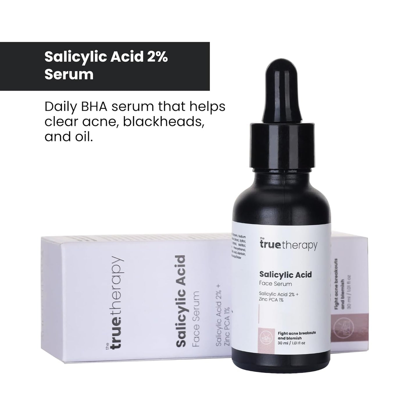 The True Therapy 2.0% Salicylic Acid with Zinc PCA Face Serum for Acne Prone Skin to Treat Acne, Blackheads, Dark Spot, Reduces Blemishes, Excess Oil, Breakout and Enlarge Pores - 30 ml