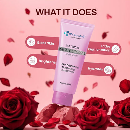 Blu Essentials Vitamin C Night Cream for Women and Men | for Glowing Skin | Suits For Both Oily & Dry Skin | Dark Spot Removal, Anti-Ageing | 50ml