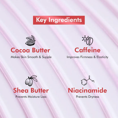 List of key ingredients with icons and descriptions on a pink background