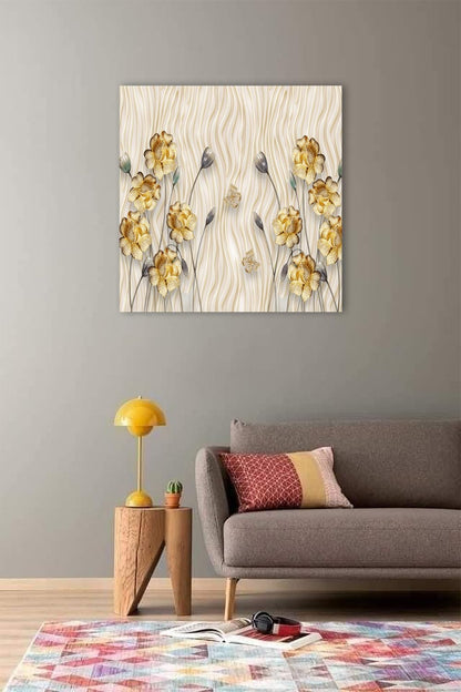 Printed Framed Canvas Painting for Home Decor Office Wall Studio Wall Living Room Decoration (22x22inch Wrapped) - Golden Flowers 3D Design