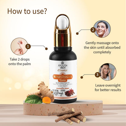 Ayouthveda Manjisthadya Taila | Nourishes Skin Tone With Goat Milk & Matulunga| Helps To Restore Dull Skin | Work As Natural Skin Illuminator | Anti-Aging Facial Oil (Pack Of 1-30ml)