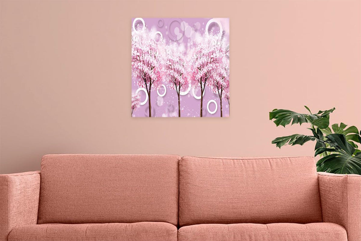 Printed Framed Canvas Painting for Home Decor Office Wall Studio Wall Living Room Decoration (14x14inch Wrapped) - Trees & Circles 3D