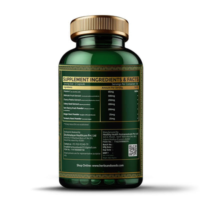 Green supplement bottle with gold cap on a white background